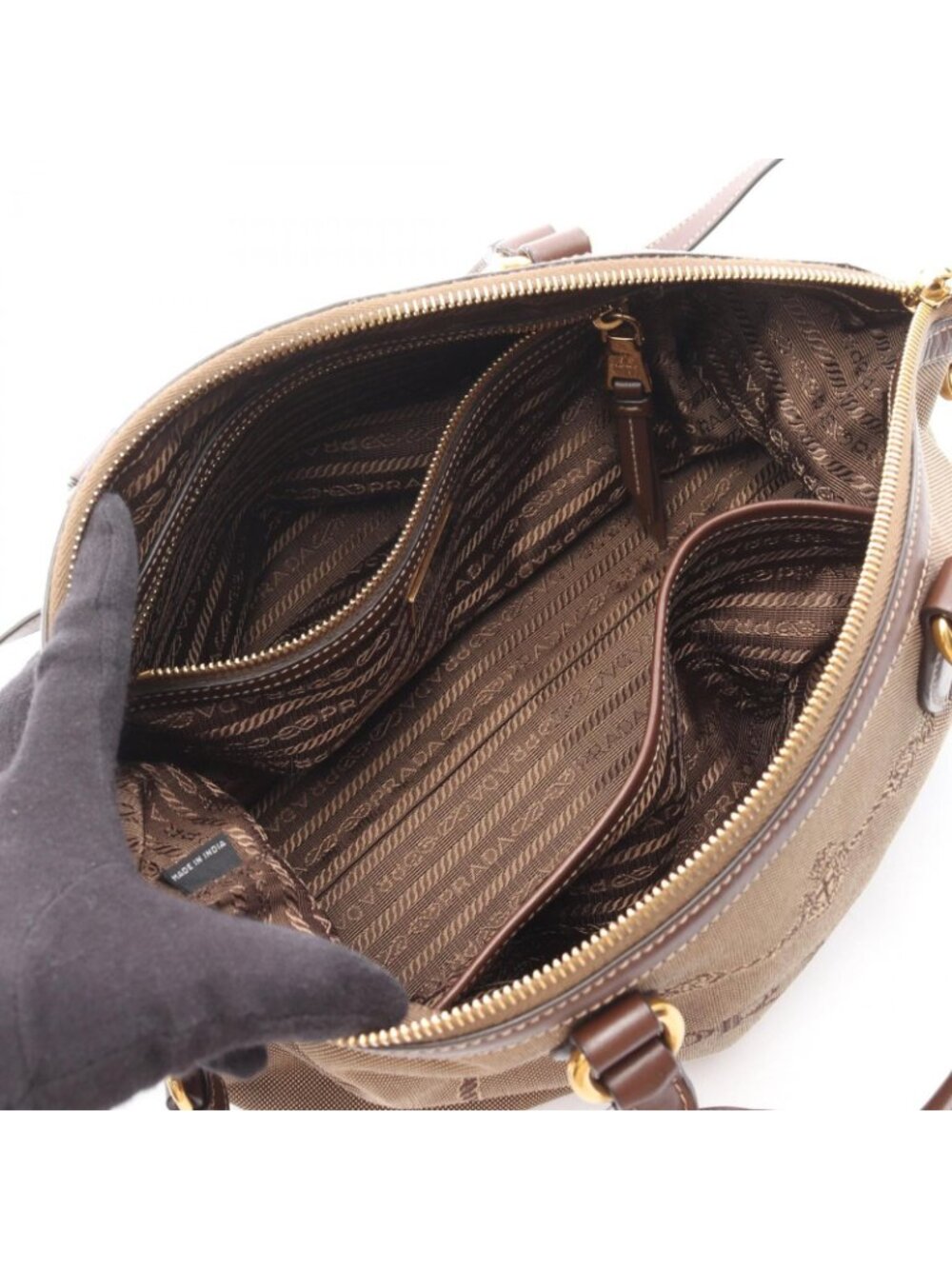 ★SOLD★ Prada Handbag Logo Jacquard 2-Way Beige Brown - Picture 3 of 8